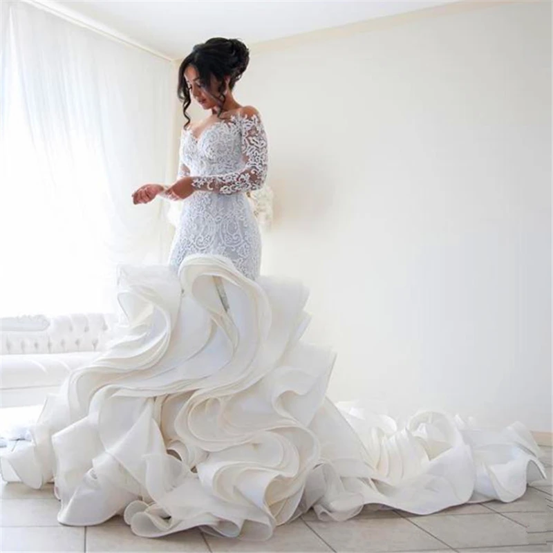 『Cheap!!!』- Plus Size 2021 Fashion Mermaid Wedding Dresses New
Arrival Lace Long Sleeve Muslim Vestido De Noiva Romantic Appliques
Ruffles