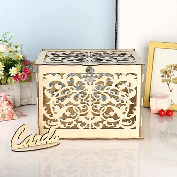 

New New DIY Wedding Gift Card Box Wooden Money Box with Lock Beautiful Wedding Decoration Supplies for Birthday Party Storage Mo