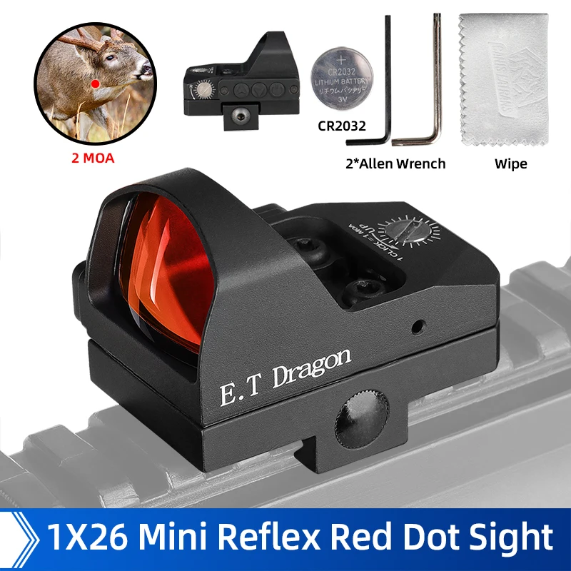 

E.T Dragon Tactical 2 Moa Red Dot Sight Airsoft Reflex Sight Glock Mount Collimator Outdoor Hunting PP2-0131