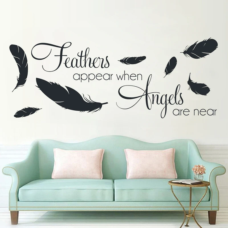 feathers appear when angels are near Wall Stickers Quotes Feather Pattern Vinyl Art Decal For Bedroom Decoration Mural Z295 | Дом и сад