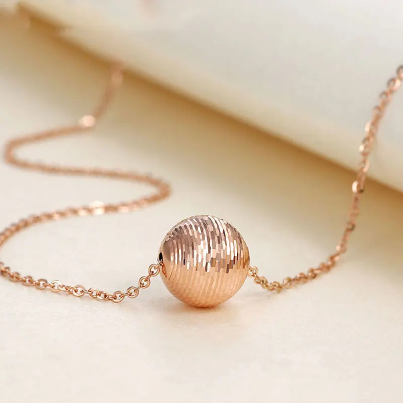 Lucky Ball Carve Clavicular 18K чистый настоящий твердый розовый из натурального золота кулон ожерелье набор для женщин Необычные высококлассные офисные ювелирные изделия
