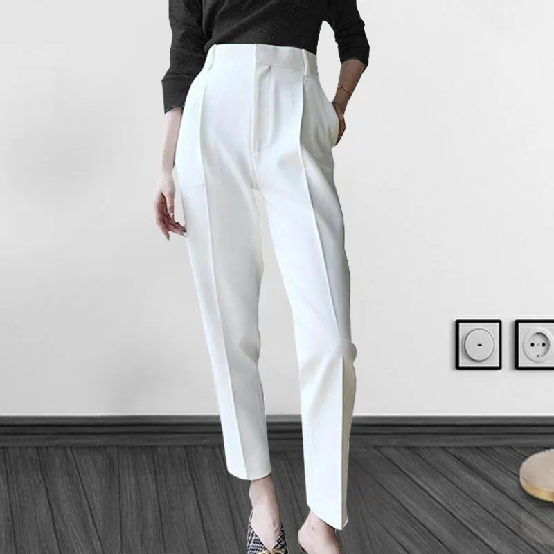 

2020 Spring New Style Smoke Tube Capri Pants Women's Loose-Fit CHIC High-waisted Black And White Casual Skinny Suit Pants