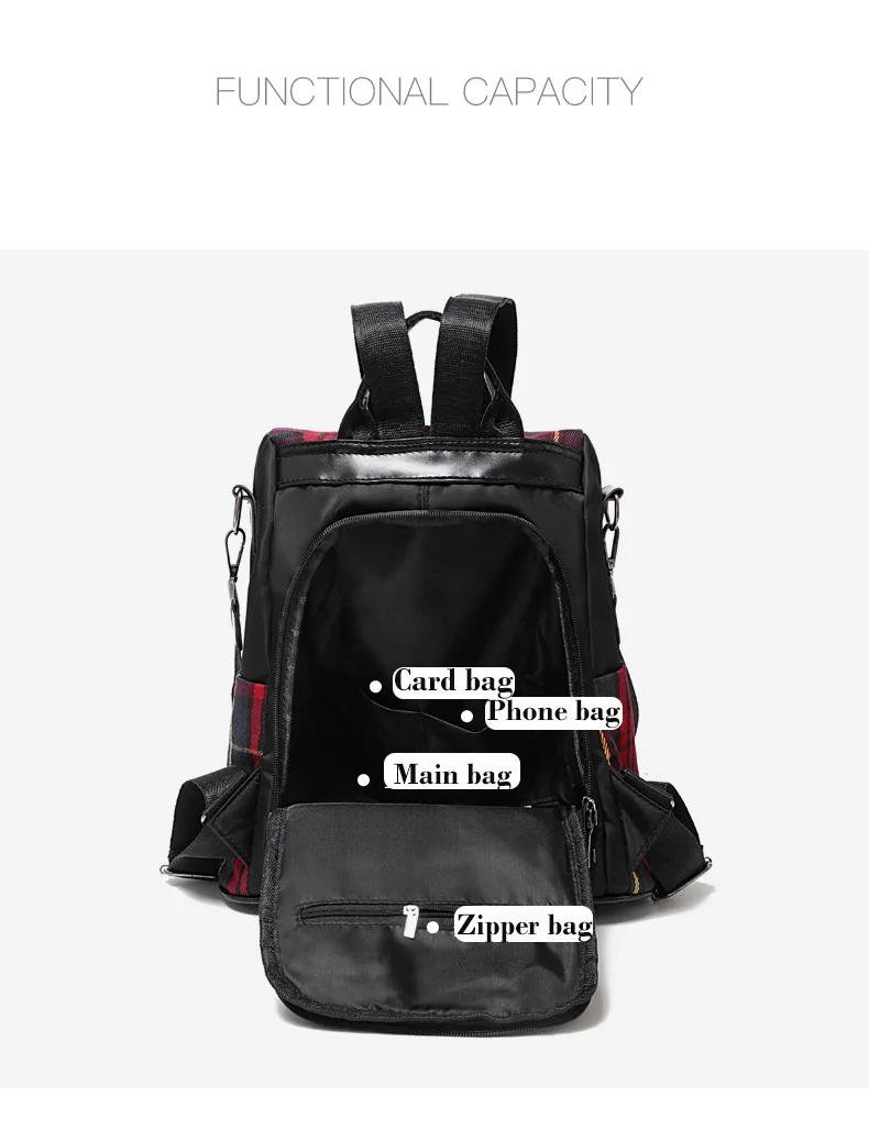 Female Red Plaid Backpack Purse Anti Theft Canvas Casual Backpack for Women 2019 Small Travel Backpack Bag School Girls Rucksack (7)