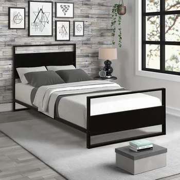 

Wood Platform Bed Twin Bed Frame With Headboard/Footboard/Wood Slat Support