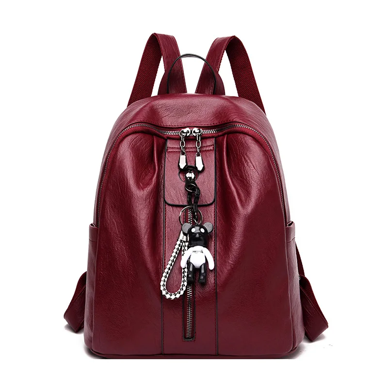 Модный женский кожаный рюкзак, винтажная женская сумка на плечо, рюкзак для путешествий, женский рюкзак Mochilas, школьные рюкзаки для девочек, консервативный дизайн - Цвет: Red