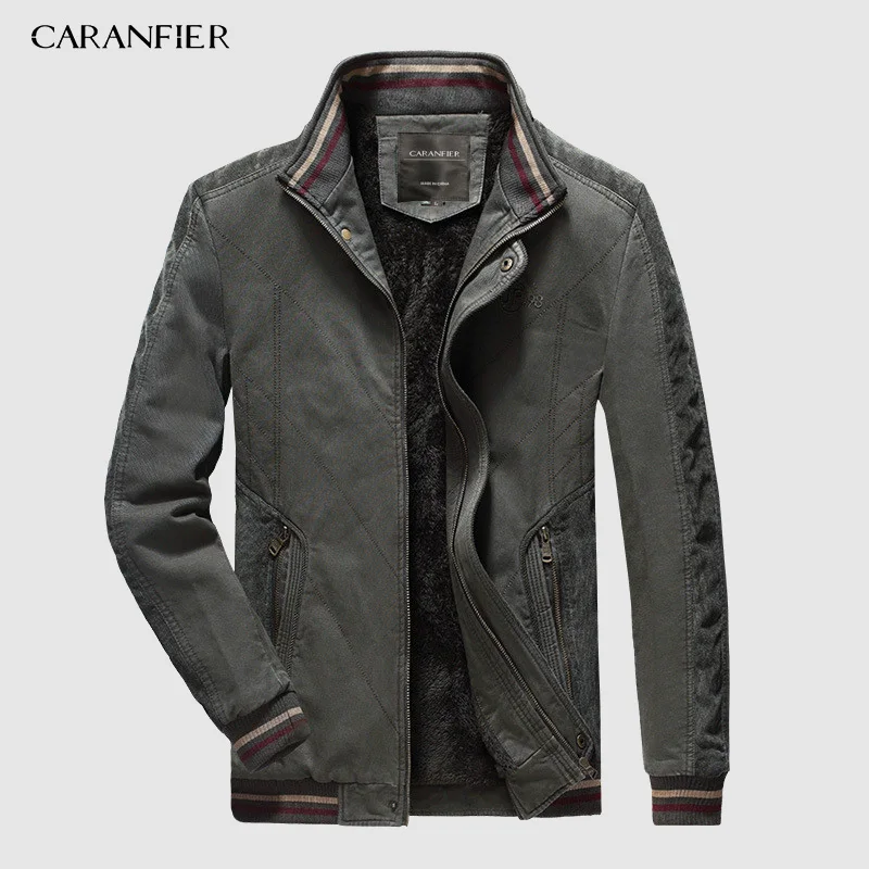 Army green CARANFIER/Новинка, высокое качество, мужская повседневная куртка с воротником-стойкой, пальто, Мужская внутренняя флисовая Толстая теплая зимняя парка jaqueta masculina - Цвет: Army green