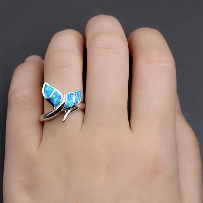

Hot Selling Unique Whale Tail Design Rings Blue Whale Tail Rings Women Wedding Engagement Birthday Party Jewelry Gifts