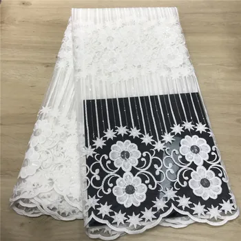 

Latest Cotton Lace Tulle Fabric High Quality Europe And American Fashion Fabric With Sequins French Net lace Fabrics S91012-1