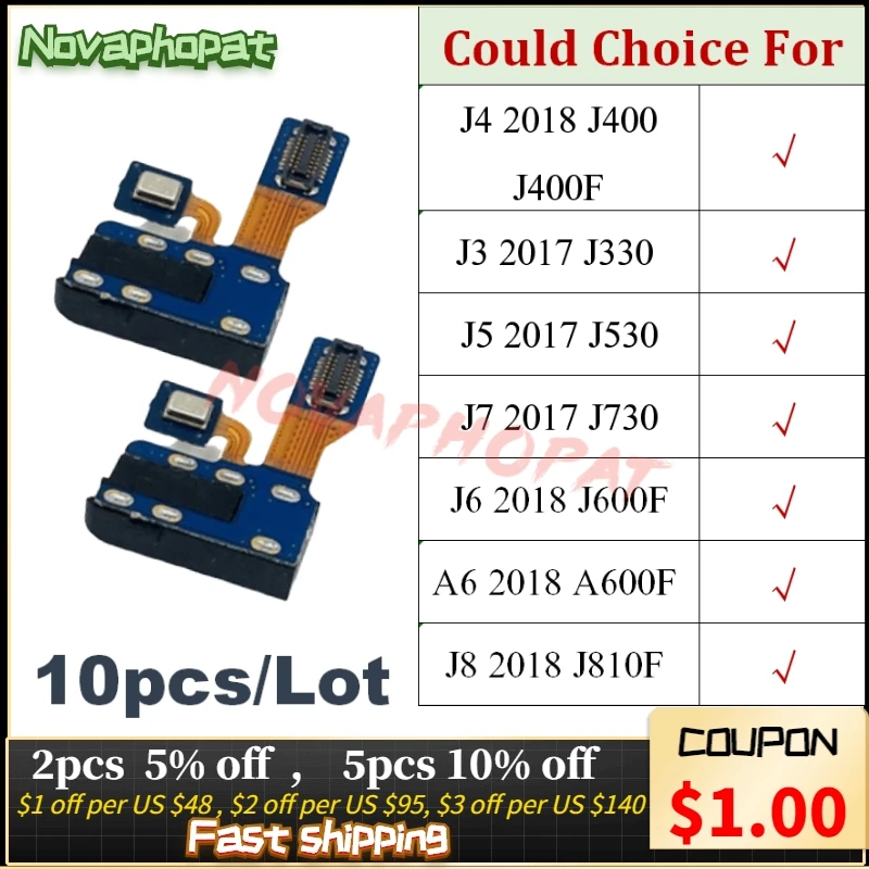 

10PCS Novaphopat For Samsung Galaxy A6 J6 J8 J4 2018 J3 J5 J7 2017 J400 J330 Headphone Port Audio Jack Microphone Flex Cable