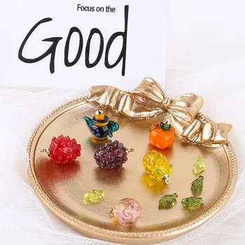 

Small cut summer fresh fruit raspberry mulberry flower ball glass pendant DIY hand for earing material 4pcs