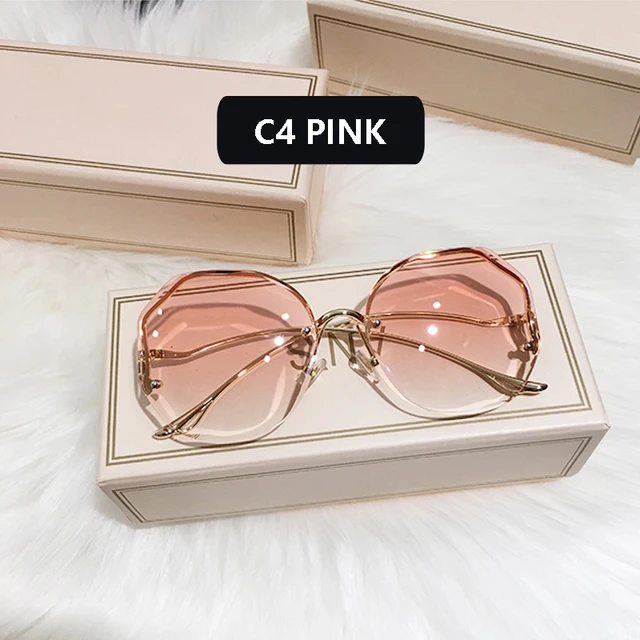 2021 Fashion Tea Gradient Sunglasses Women Ocean Water Cut Trimmed Lens Metal Curved Temples Sun Glasses Female UV400 C4