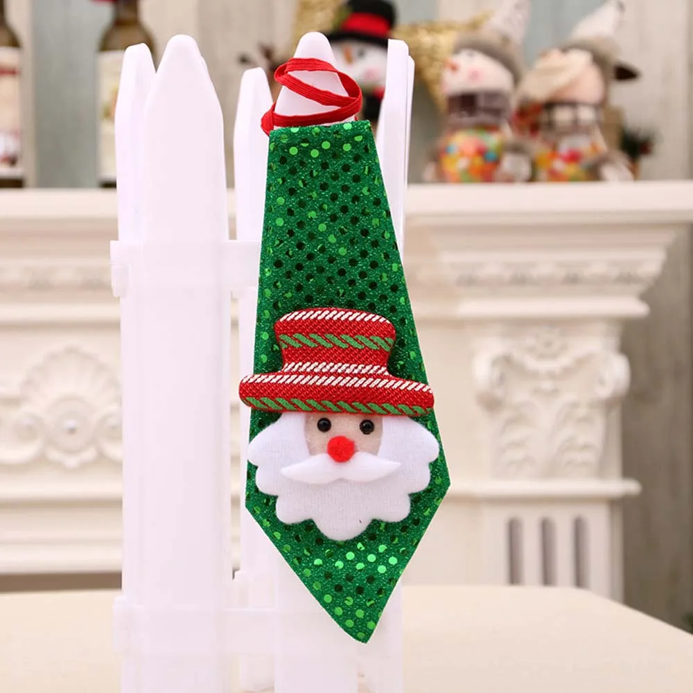 Fashion Creative Christmas Tie for Children Luminescent Snowman Elk Sequined Tie for Kids Gentleman Christmas Gifts - Цвет: Ordinary green