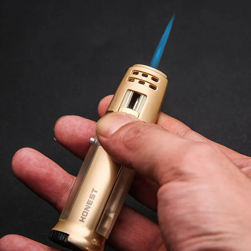 

Windproof Cigar Lighter 1 Torch Lighter Blue Flame Butane Gas Refillable Cigarette Lighter with Gas Tank Window