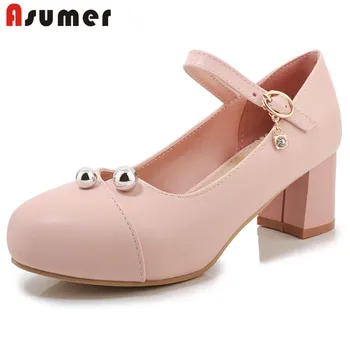 

ASUMER 2020 hot fashion square high heels shoes ladies round toe pu rivet spring summer single shoes party dress women pumps