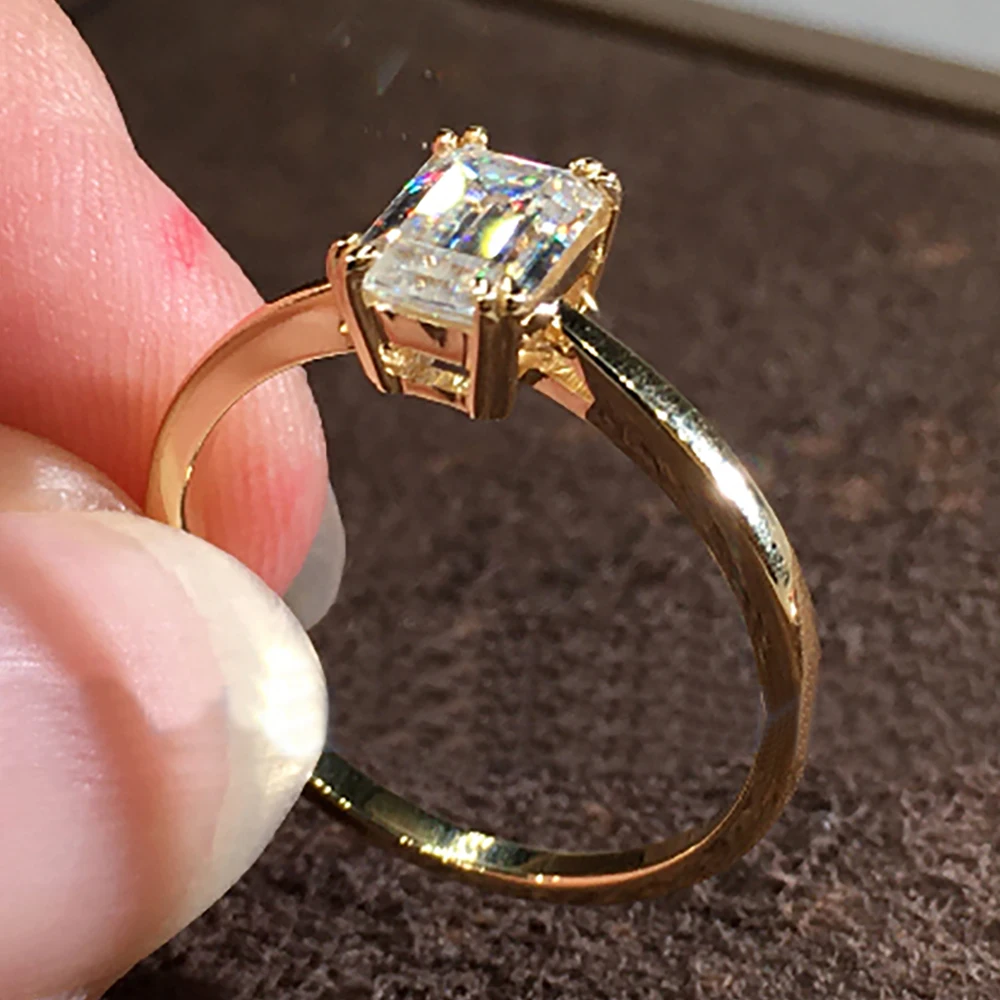 

14K Au585 Yellow Gold Women Wedding Party Engagement Ring 1 2 3 4 5 Carat Emerald Rectangle Moissanite Diamond Ring Trendy