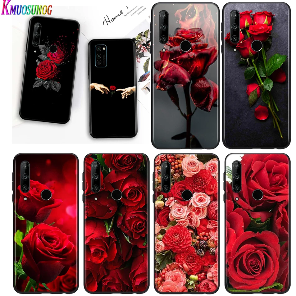 Яркий черный чехол с красивыми красными розами для Huawei Honor 30 20S 20 10i 9S 9A 9C 9X 8X 10 9 Lite 8A