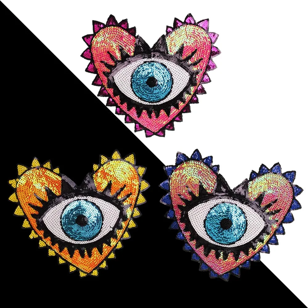 

1Piece Large Love Eyes Heart Shaped Sequin Patch DIY Fashion Clothing Appliquй Embroidery Applique LP27
