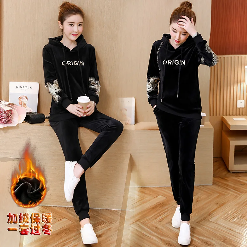 

Large Size WOMEN'S Suit 2019 New Style Autumn And Winter Large Size Dress Gold Velvet Embroidery Set Fat Mm Set 200