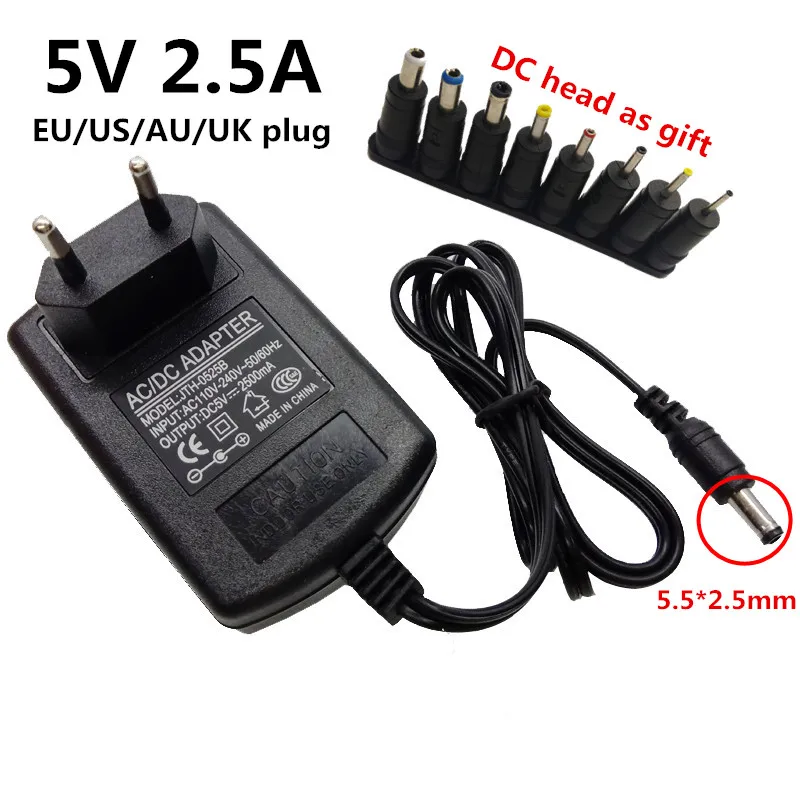 Универсальный ЕС Великобритания США AU plug DC 5 В 2.5A 2500mA адаптер питания переключение 110 В 220 В до 5 В домашний адаптер с 8 шт разъемами