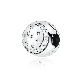 

Classic Night Zirconia Silver color Fixed Clip Charm Pendant fit Original Pandora Bracelets Women DIY Jewelry