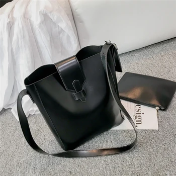 

2pcs/set Women Shoulder Bag Handbag Large Capacity Bucket Package Fashion Women Pu Polyester Autumn INS Hot Casual Shoulder Bags