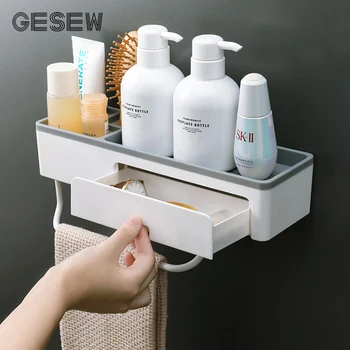 

GESEW Wall-mounted Shelf Plastic Suction Cup Bathroom Shelf Shampoo Cosmetic Storage Rack Multifunctional Bathroom Accessories