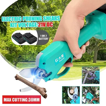 

21V Rechargeable Electric Pruning Scissors Pruning Shears Garden Pruner Secateur Branch Cutting Tool w/ 2x Battery