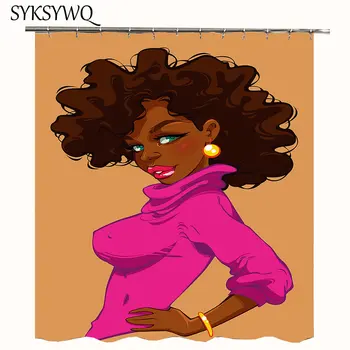 

fashion black girl shower curtain fabric waterproof african women bathroom curtain afro hair pink bath curtains for bathroom