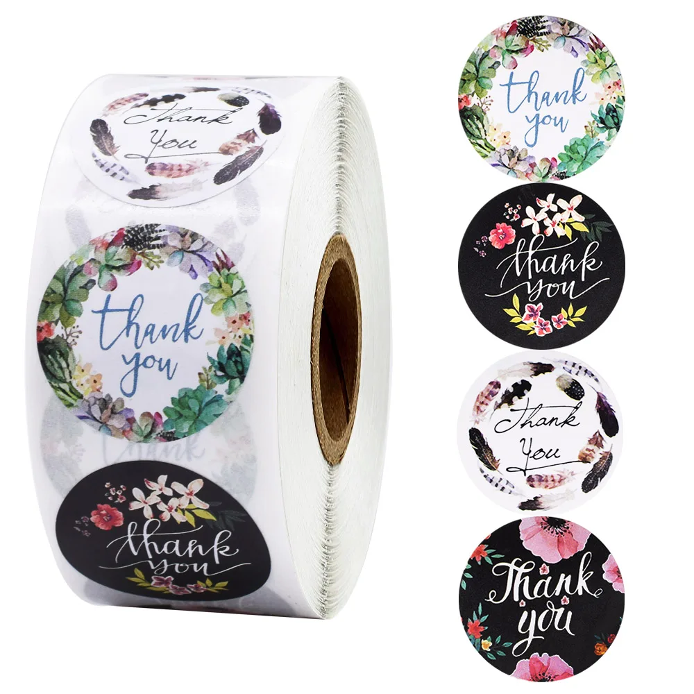 

500pcs thank you stickers seal labels flower color round stickers stickers party scrapbook envelope office stationery stickers