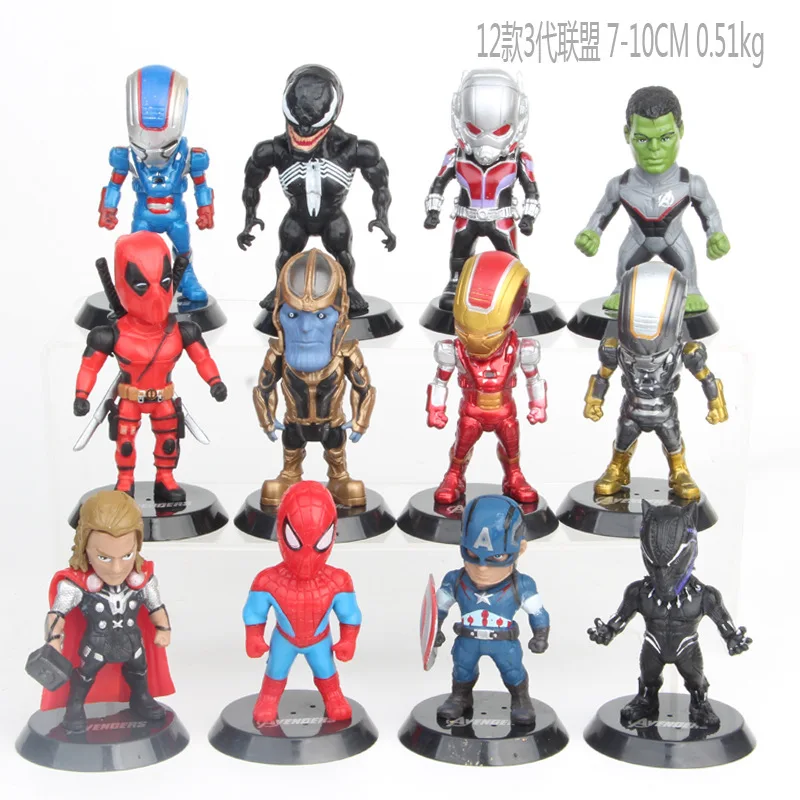 12pcs/set Marvel Avengers Captain American Deadpool Thanos Ironman Spiderman Thor Venom Antman Hulk Panther Figure Model Toys | Игрушки и