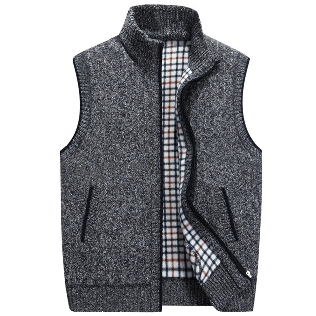 

Winter Warm Thicken Mens Vest Fleece Vests Warm Stand Collar Waistcoat Cardigan Sleeveless Outwear Jacket Male Clothing