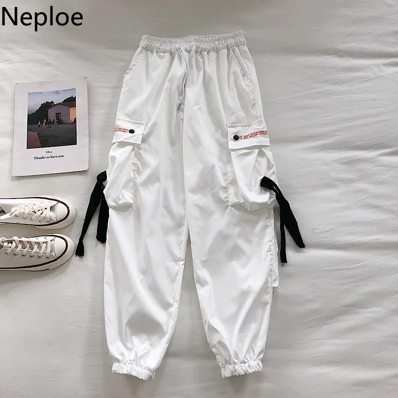 Neploe женские брюки с высокой талией, со шнуровкой, брюки карго, однотонные, с большими карманами, свободные брюки в стиле хип-хоп, уличная одежда, новые модные тренировочные брюки 90239