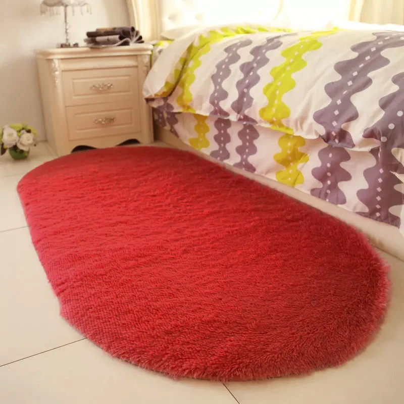 Solid Color Oval Washable Floor Mats for Home Living Room Rug Bedroom Bed Front blanket Coffee Table Blanket UD88