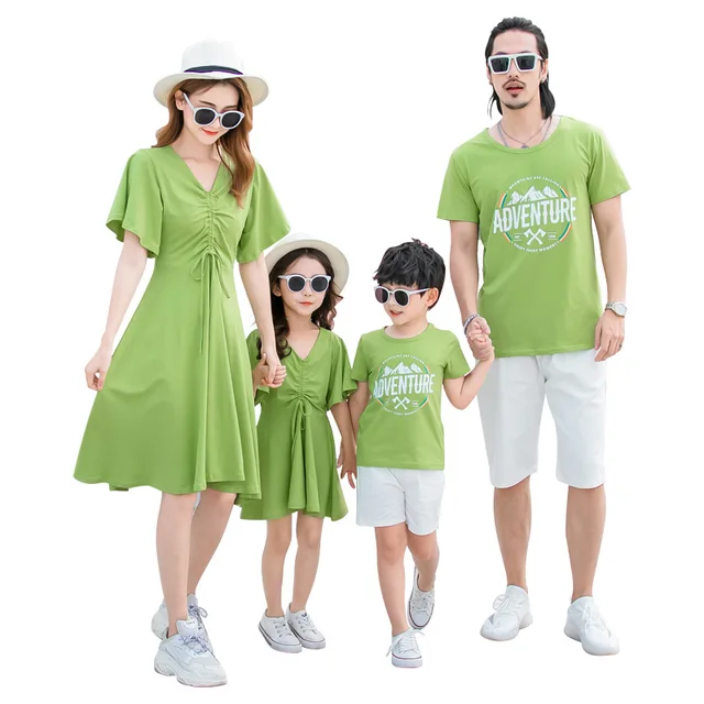 Summer Family Matching Clothes Mother Daughter Dresses Family Look Dad and Son Matching T-shirt &Shorts Matching Couple Outfits