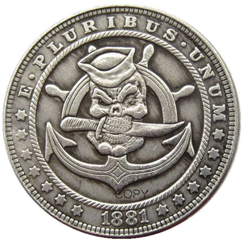 

HB(127)US Hobo 1881 Morgan Dollar Skull Zombie Skeleton Silver Plated Copy Coins