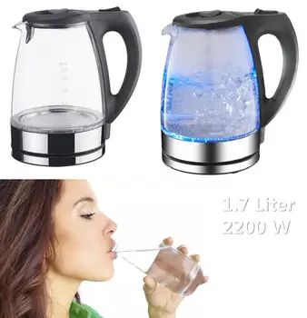 

1.7L Glass Electric Kettle Auto-Power Off Water Boiler Glass Blue Light Heating Kettles Electric Kettle with US/UK/EU Plug