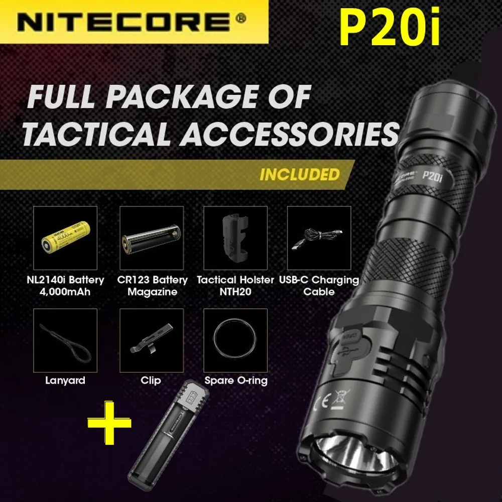 Перезаряжаемый тактический фонарь NITECORE P20i 1800 лм i-Generation 21700 с аккумулятором NL2140i