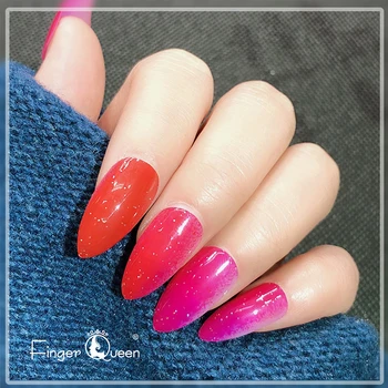 

Fingerqueen 24Pcs Fake Nail Tips For Women Glow Gradient Nail Polish Contains Glue Designs Press On False Fingernail