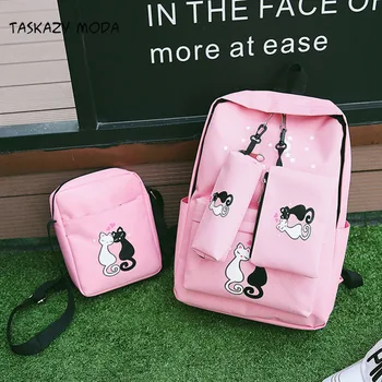 

4PCs/Set School Backpack Book Bags for Students Backpack Women Casual Rucksack Daypack Nylon Laptop Fashion Student Backpacks