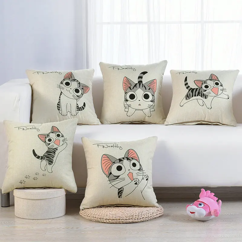 

Cartoon cat Pattern Cushion cover Cotton Linen pillow cover sofa pillow case car seat decorative pillows Cover