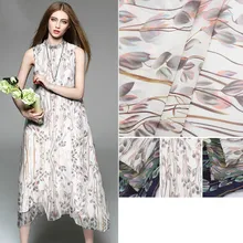 Модная белая шифоновая ткань с цветочным принтом, ткань для платья, рубашка, зеленый и синий, по метру