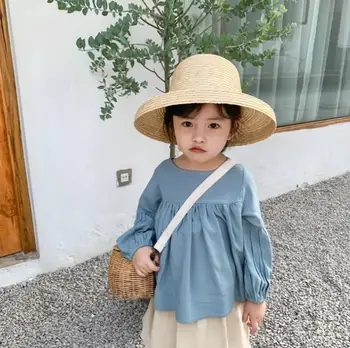 

2020 new girls t-shirt spring full sleeve cotton linen fashion girls top 1-6t HJ328