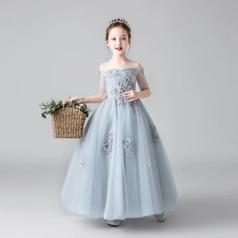 Платье принцессы на день рождения для девочек Пышное детское платье маленький хост фортепиано костюм вечернее платье с цветочным узором