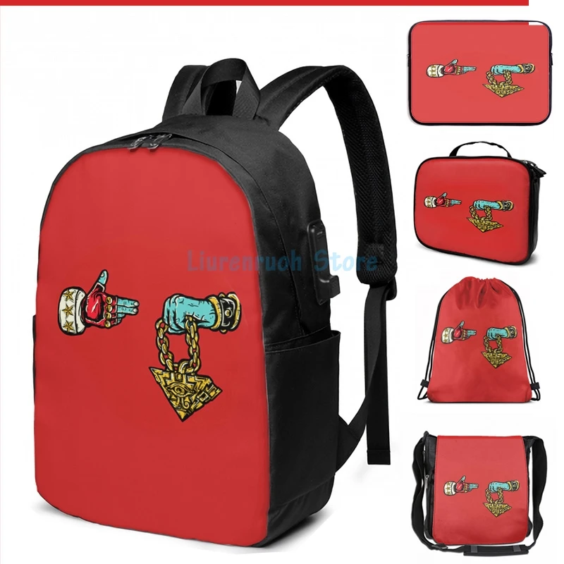 Funny Graphic print RUN THE DUEL USB Charge Backpack men School bags Women bag Travel laptop bag