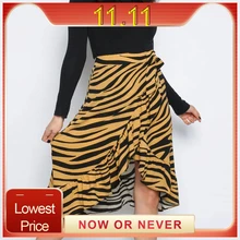 Женские модные юбки, галстук-бабочка, животный принт, гофрированный подол, оборка, юбка миди, spodnice damskie