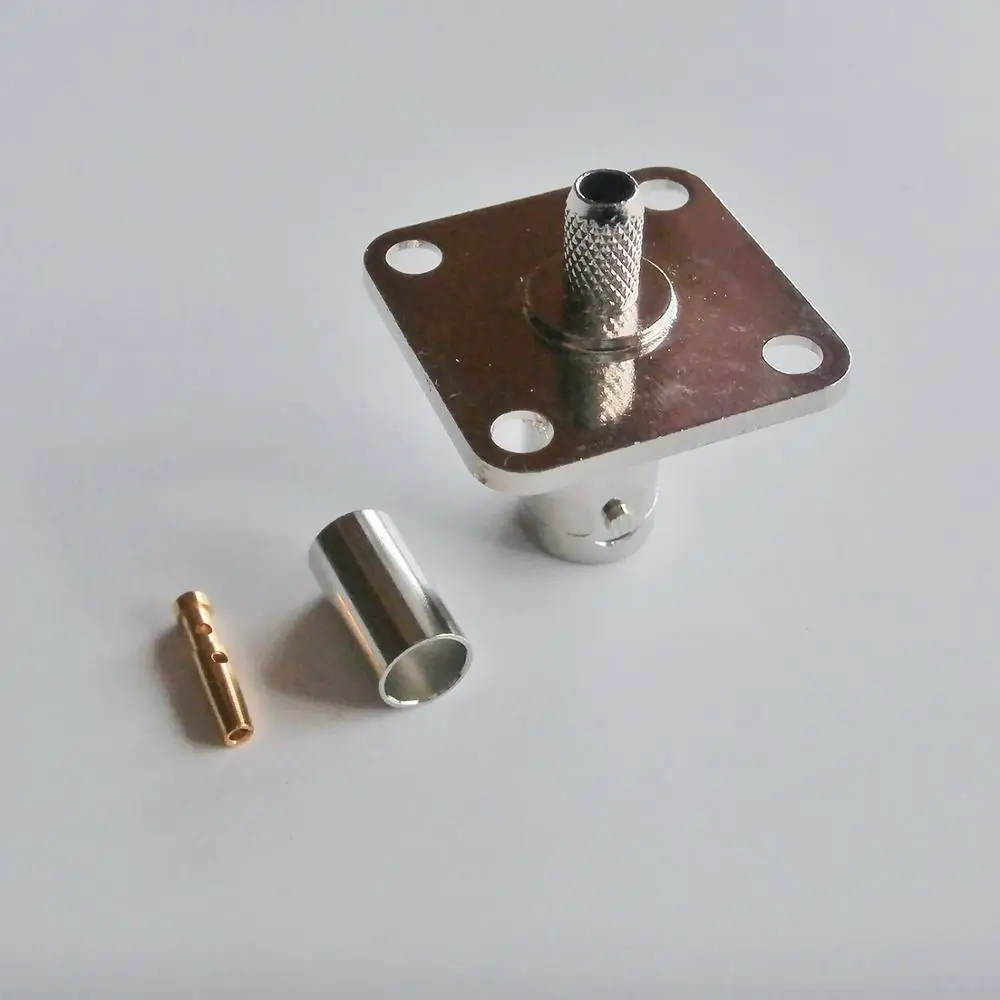 

Q9 BNC Female With 4 Hole Flange 25 × 25 mm Panel plug Crimp For LMR195 RG58 RG142 RG223 RG400 Cable Brass RF Adapters