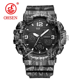 

men sport watches OHSEN brand dual display watch men LED digital analog electronic quartz watches man 50M waterproof male clocks