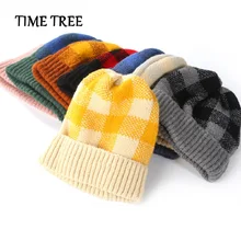 Модная Милая клетчатая Женская Мужская зимняя шапка, утолщенная вязаная теплая мягкая флисовая шапка для влюбленных, женская шапка, берет, удобные кепки, шапка