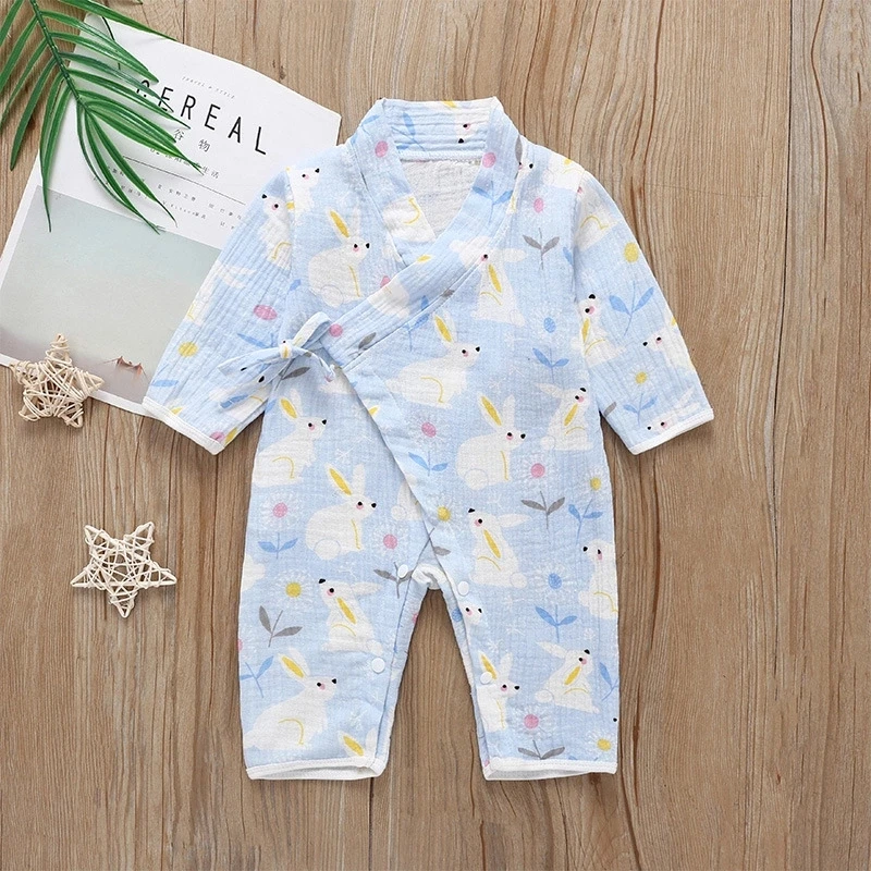 0-18M New Spring Autumn Baby Girl Boys Clothing Jumpsuit Long Sleeve Floral Print Lovely Soft Baby Kimono Playwear 2