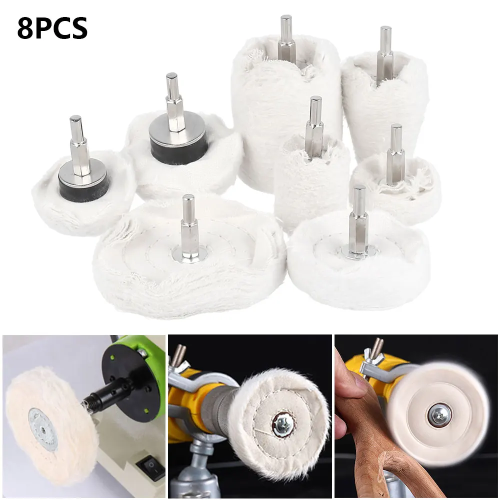 

8Pcs Buffing Pad Polishing Wheel Kits with 1/4 Inch Shank for Aluminum Steel Chrome Alloy Wood Ceramic Polishing Tools